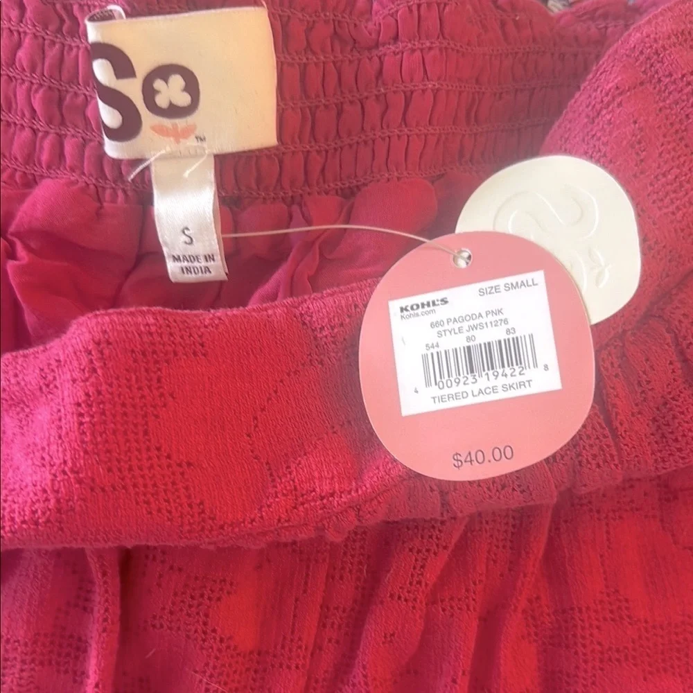 NWT- SO Pink Bubble Mini Skirt Ruffled Lacey Smocked Casual - Picture 4 of 4